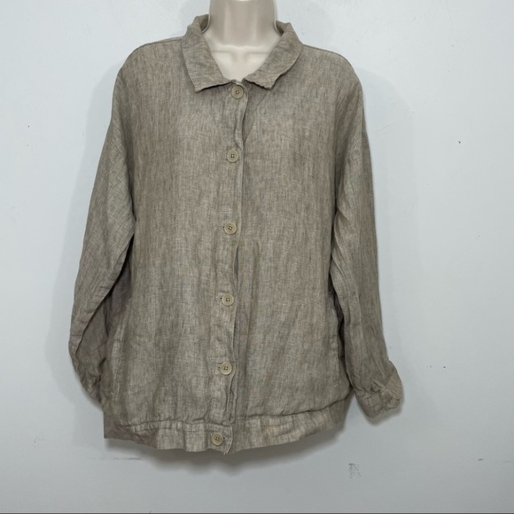Eileen Fisher linen shirt jacket size medium oatmeal button front oversized